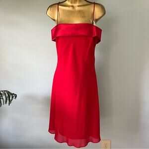 Vintage Red dress NEW by Niki Lavis satin and sheer, spaghetti strap formal
